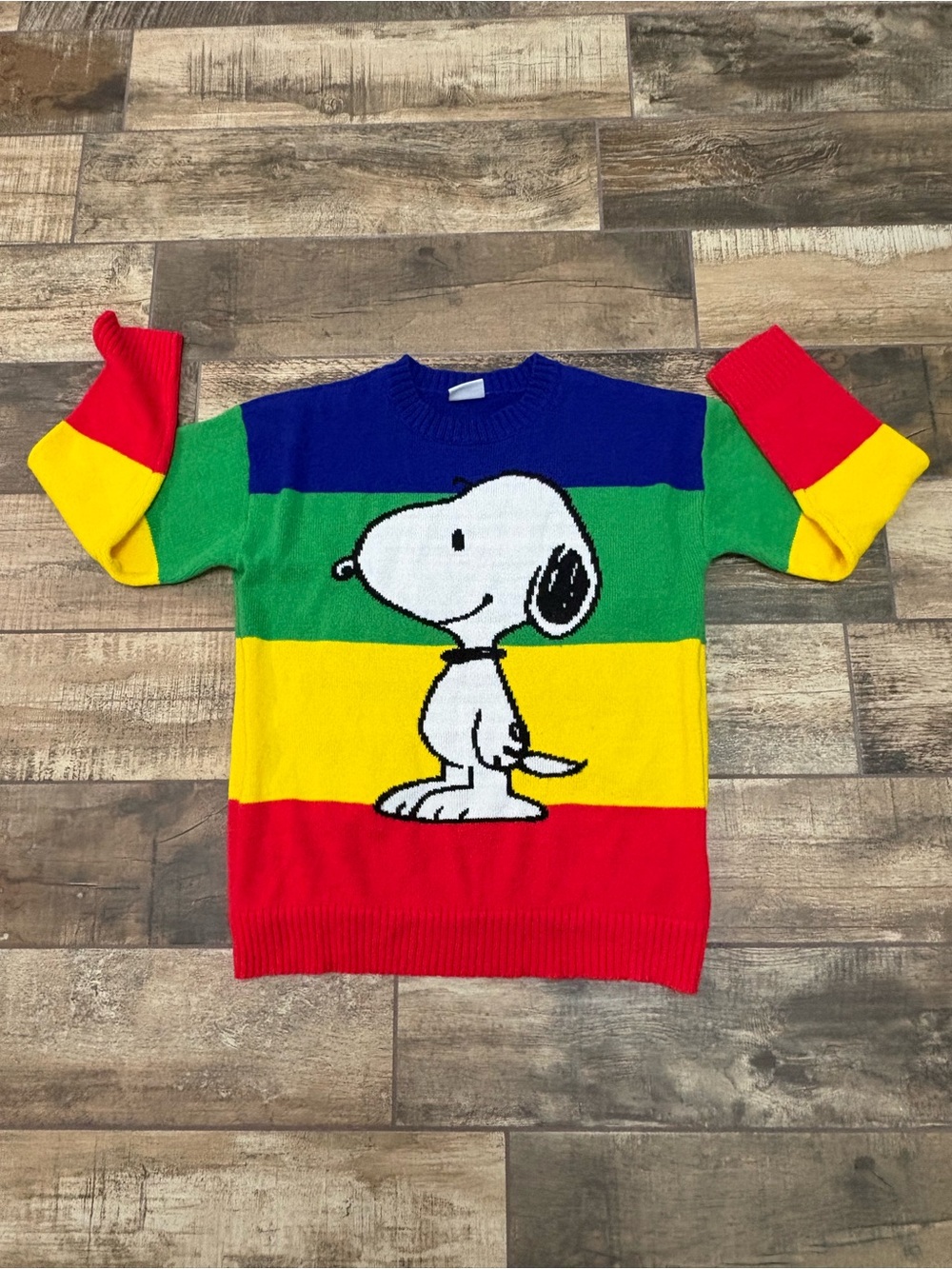 Peanuts Multicolor Snoopy Stripe Crewneck Sweater